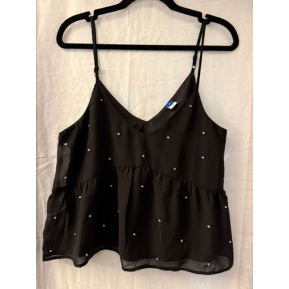 Old Navy Black Ditsy Motif Tiered V Neck Camisole Top Size M